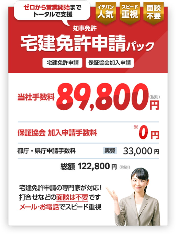 ゼロから営業開始までトータルで支援 知事免許 宅建免許パック